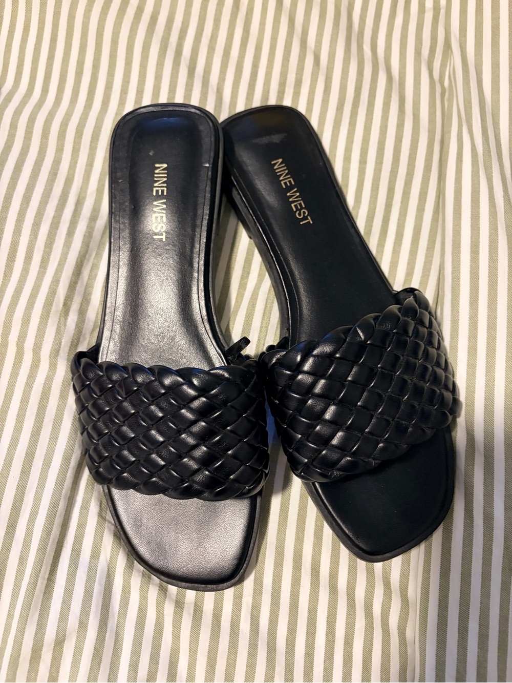Nine West Black Braided Slide Mules